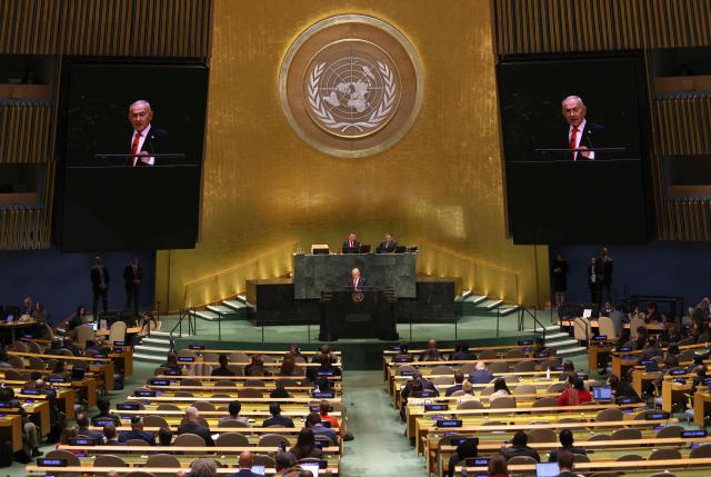 Israel's Prime Minister Benjamin Netanyahu speaks during the 81st United Nations General Assembly at the United Nations Headquarters in New York, on September 24, 2026. (Photo by TIMOTHY A. CLARY / AFP)