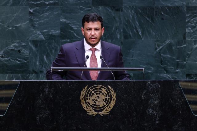Yemen’s Vice-President Abdullah al-Alimi Bawazir addresses the 81st United Nations General Assembly at UN headquarters in New York on September 24, 2026. (Photo by Leonardo MUNOZ / AFP)