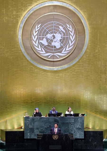 Yemen’s Vice-President Abdullah al-Alimi Bawazir addresses the 81st United Nations General Assembly at UN headquarters in New York on September 24, 2026. (Photo by Leonardo MUNOZ / AFP)