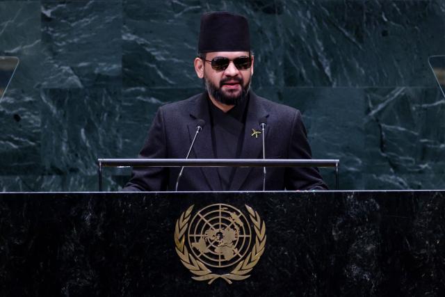 Nepal’s Prime Minister Balendra Shah speaks during the 81st United Nations General Assembly at UN headquarters in New York on September 24, 2026. (Photo by Leonardo MUNOZ / AFP)