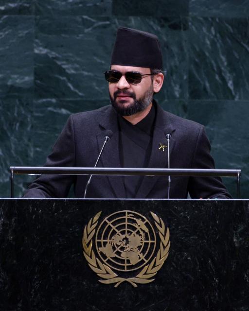 Nepal’s Prime Minister Balendra Shah speaks during the 81st United Nations General Assembly at UN headquarters in New York on September 24, 2026. (Photo by Leonardo MUNOZ / AFP)