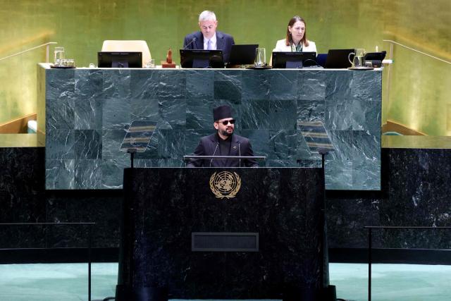 Nepal’s Prime Minister Balendra Shah speaks during the 81st United Nations General Assembly at UN headquarters in New York on September 24, 2026. (Photo by Leonardo MUNOZ / AFP)