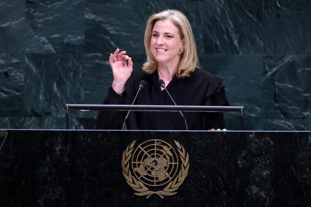 Austria's Foreign Minister Beate Meinl-Reisinger speaks during the 81st United Nations General Assembly at UN headquarters in New York on September 24, 2026. (Photo by Leonardo MUNOZ / AFP)