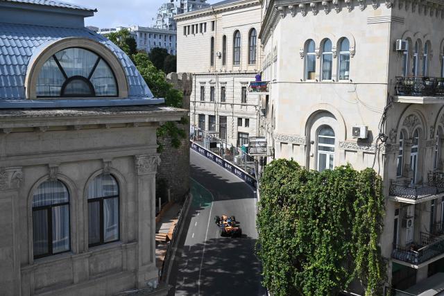 McLaren's Australian driver Oscar Piastri steers his car during the third practice session ahead of the Formula One Azerbaijan Grand Prix at the Baku City Circuit in Baku on September 25, 2026. (Photo by Igor IVANKO / AFP)