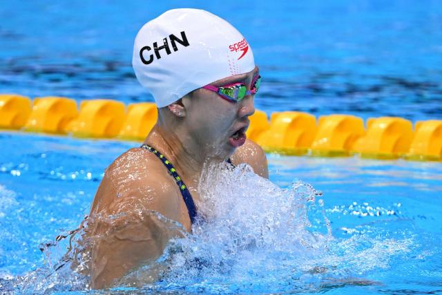 China's Tang Qianting competes in the final of the women's 4 x 100m medley relay swimming event during the 2026 Asian Games at the Tokyo Aquatics Centre in Tokyo on September 25, 2026. (Photo by Yuichi YAMAZAKI / AFP)