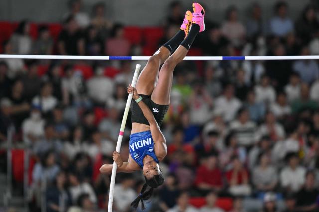 India's Baranica Elangovan competes in the women's pole vault final during the 2026 Asian Games at Nagoya City Mizuho Park Athletic Stadium in Nagoya, Aichi Prefecture on September 25, 2026. (Photo by MOHD RASFAN / AFP)