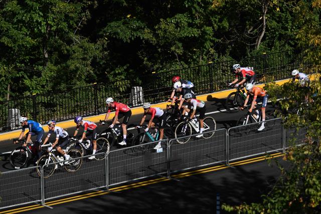 Cyclists compete in the Under-23 Men's Road Race during the 2026 Union Cycliste Internationale (UCI) Road World Championships in Montreal, Quebec, on September 25, 2026. (Photo by Andrej Ivanov / AFP)