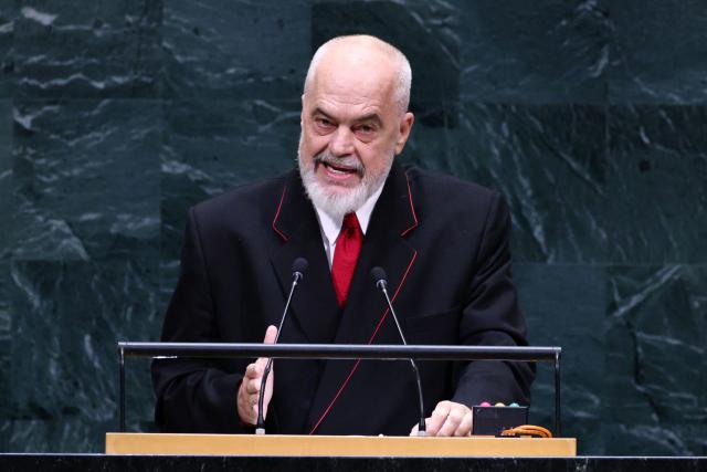 Albania's Prime Minister Edi Rama speaks during the 81st United Nations General Assembly at UN headquarters in New York on September 25, 2026. (Photo by Leonardo MUNOZ / AFP)