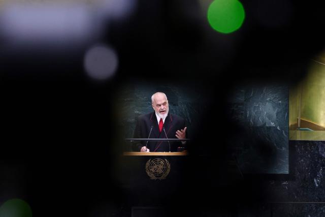 Albania's Prime Minister Edi Rama speaks during the 81st United Nations General Assembly at UN headquarters in New York on September 25, 2026. (Photo by Leonardo MUNOZ / AFP)