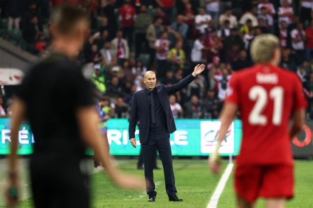 France's head coach Zinedine Zidane gestures during the UEFA Nations League (League A, Group 1) first leg football match between Turkey and France at the Kocaeli Stadium in Izmit, on September 25, 2026. (Photo by FRANCK FIFE / AFP)