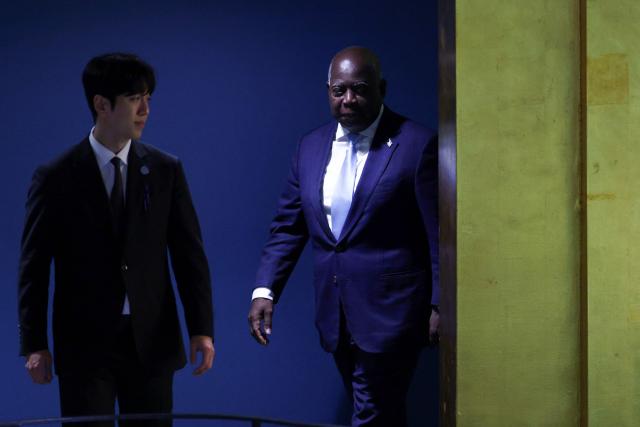 Prime Minister of the Bahamas Philip Davis arrives to speak during the 81st United Nations General Assembly at UN headquarters in New York on September 25, 2026. (Photo by Leonardo MUNOZ / AFP)