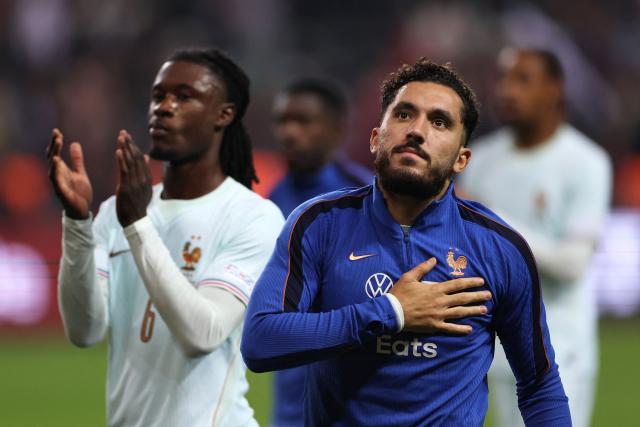 France's midfielder #09 Rayan Cherki reacts after winning the UEFA Nations League (League A, Group 1) first leg football match between Turkey and France at the Kocaeli Stadium in Izmit, on September 25, 2026. (Photo by FRANCK FIFE / AFP)