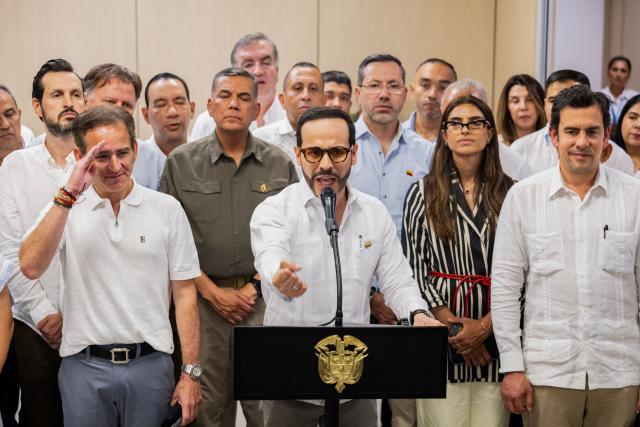 Colombia's President Abelardo de la Espriella speaks during a press conference after a security council meeting in Santa Marta, Colombia on September 25, 2026. (Photo by Marco PERDOMO / AFP)
