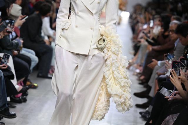 A model walks the runway during the Ermanno Scervino collection show as part of Women's Spring/Summer 2027 Milan's fashion week, on September 26, 2026. (Photo by Piero CRUCIATTI / AFP)
