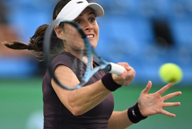 Kimberly Birrell of Australia hits a return against Anna Bondar of Hungary during their women’s singles semi-final match at the Korea Open tennis championships in Seoul on September 26, 2026. (Photo by Jung Yeon-je / AFP)