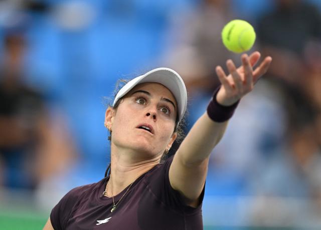 Kimberly Birrell of Australia serves against Anna Bondar of Hungary during their women’s singles semi-final match at the Korea Open tennis championships in Seoul on September 26, 2026. (Photo by Jung Yeon-je / AFP)
