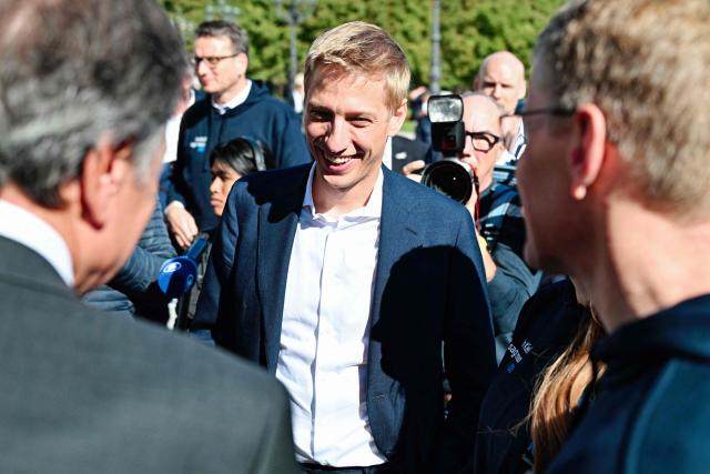 Mayor of Munich Dominik Krause reacts to the media during an Extraordinary General Assembly of the German Olympic Sports Confederation's (DOSB) in Baden-Baden, southwestern Germany, on September 26, 2026. (Photo by UWE ANSPACH / AFP)
