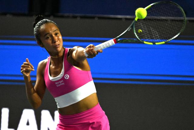 Canada's Leylah Fernandez returns a shot against Poland's Maja Chwalinska during the WTA Singapore Open Tennis semifinal in Singapore on September 26, 2026. (Photo by Roslan RAHMAN / AFP)