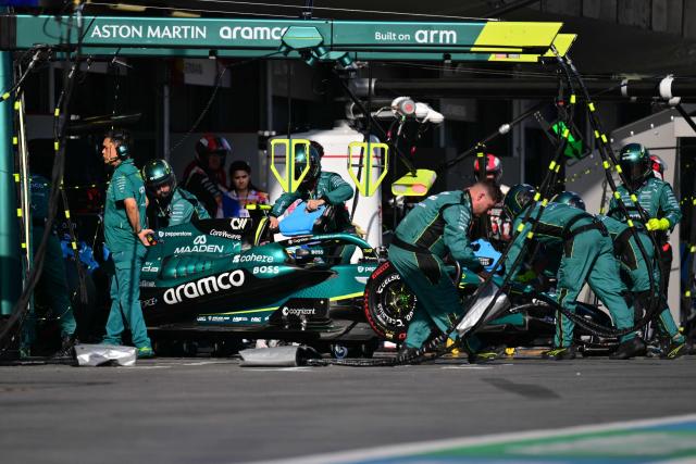 Aston Martin's Spanish driver Fernando Alonso retires from the race during the Formula One Azerbaijan Grand Prix at the Baku City Circuit in Baku on September 26, 2026. (Photo by Andrej ISAKOVIC / POOL / AFP)