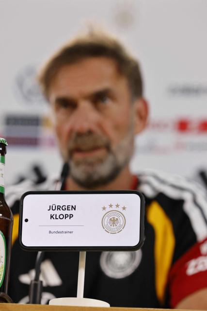 Germany's head coach Juergen Klopp addresses a press conference in Herzogenaurach, southern Germany on September 26, 2026, ahead of the UEFA Nations League football match Germany v Greece on September 27. (Photo by Alexandra BEIER / AFP)