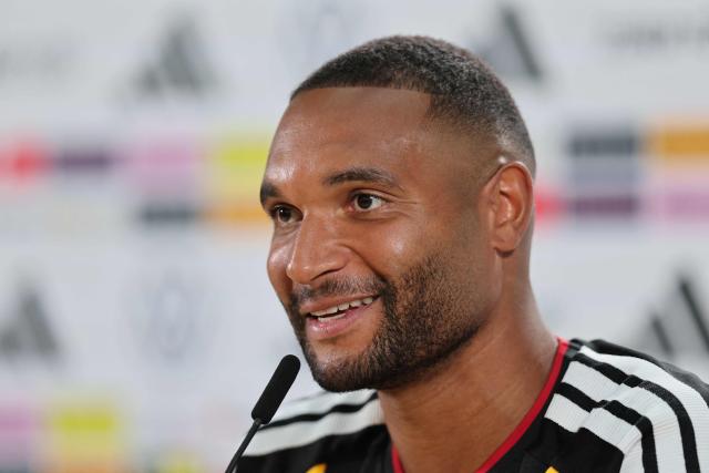Germany's defender Jonathan Tah addresses a press conference in Herzogenaurach, southern Germany on September 26, 2026, ahead of the UEFA Nations League football match Germany v Greece on September 27. (Photo by Alexandra BEIER / AFP)