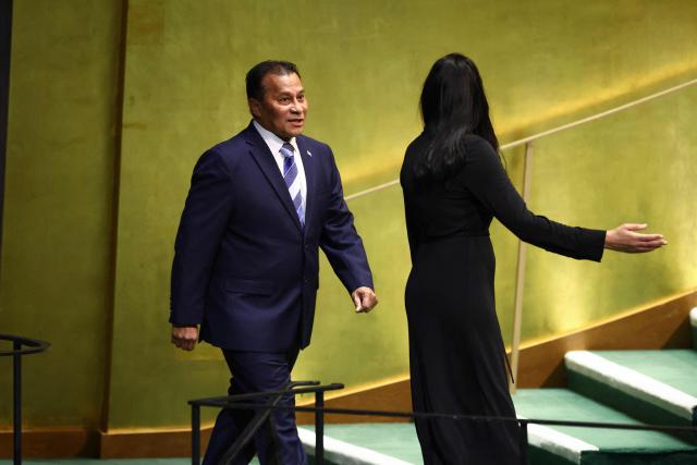 Micronesia Vice President Aren Palik arrives to speak during the 81st United Nations General Assembly at UN headquarters in New York on September 26, 2026. (Photo by CHARLY TRIBALLEAU / AFP)