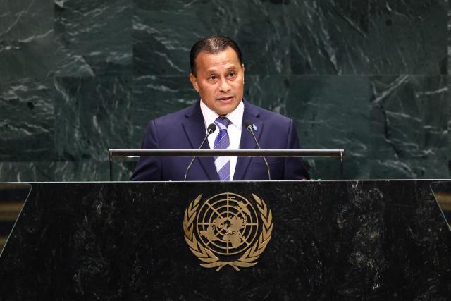 Micronesia Vice President Aren Palik speaks during the 81st United Nations General Assembly at UN headquarters in New York on September 26, 2026. (Photo by CHARLY TRIBALLEAU / AFP)