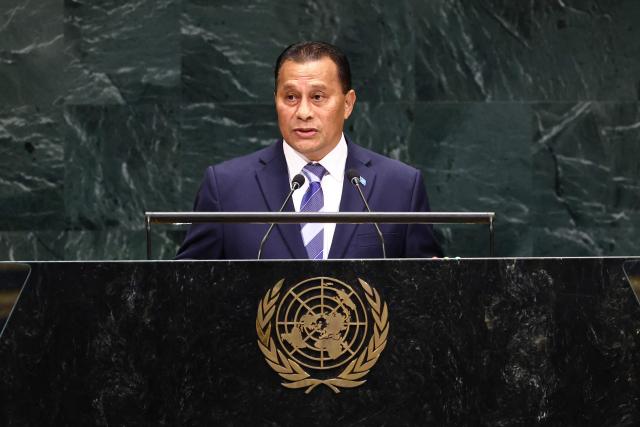 Micronesia Vice President Aren Palik speaks during the 81st United Nations General Assembly at UN headquarters in New York on September 26, 2026. (Photo by CHARLY TRIBALLEAU / AFP)
