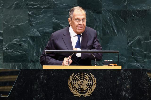 Russia's Foreign Minister Sergey Lavrov speaks during the 81st United Nations General Assembly at UN headquarters in New York on September 26, 2026. (Photo by CHARLY TRIBALLEAU / AFP)