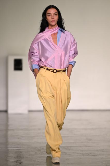 A model walks the runway during the Bottega Veneta collection show as part of Women's Spring/Summer 2027 Milan's fashion week, on September 26, 2026. (Photo by Piero CRUCIATTI / AFP)