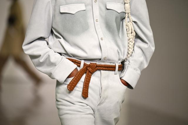 A model walks the runway during the Bottega Veneta collection show as part of Women's Spring/Summer 2027 Milan's fashion week, on September 26, 2026. (Photo by Piero CRUCIATTI / AFP)