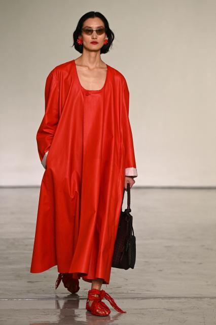 A model walks the runway during the Bottega Veneta collection show as part of Women's Spring/Summer 2027 Milan's fashion week, on September 26, 2026. (Photo by Piero CRUCIATTI / AFP)