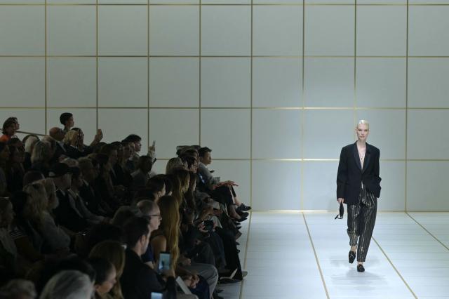 A model walks the runway during the Giorgio Armani collection show as part of Women's Spring/Summer 2027 Milan's fashion week, on September 27, 2026. (Photo by Stefano Rellandini / AFP)