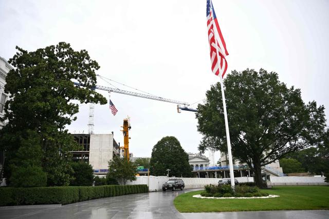 A view of construction on the East Wing ballroom is seen before US President Donald Trump boards Marine One on the South Lawn of the White House in Washington, DC, on September 27, 2026. Trump is travelling to Chicago to attend the President's Cup closing ceremony. (Photo by Mandel NGAN / AFP)
