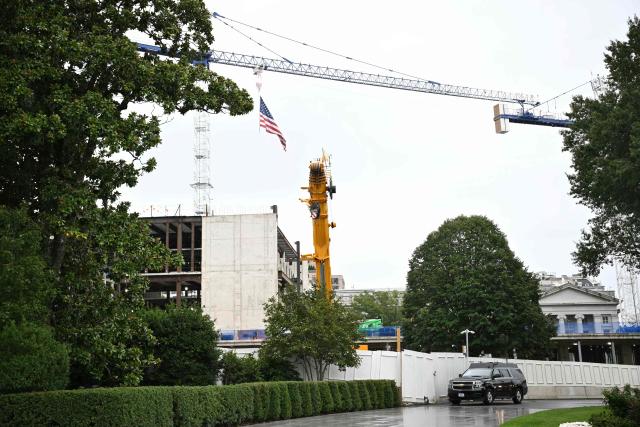 A view of construction on the East Wing ballroom is seen before US President Donald Trump boards Marine One on the South Lawn of the White House in Washington, DC, on September 27, 2026. Trump is travelling to Chicago to attend the President's Cup closing ceremony. (Photo by Mandel NGAN / AFP)
