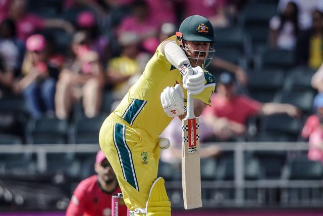 Australia's Travis Head is hit by a delivery from South Africa's Marco Jansen during the second one-day international (ODI) cricket match between South Africa and Australia at the DP World Wanderers Stadium in Johannesburg on September 27, 2026. (Photo by PHILL MAGAKOE / AFP) / ALTERNATIVE CROP