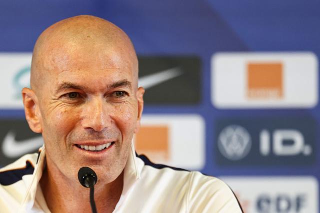 France's head coach Zinedine Zidane speaks during a press conference on the eve of the UEFA Nations League football match between Belgium and France at King Baudouin Stadium in Brussels on September 27, 2026. (Photo by FRANCK FIFE / AFP)