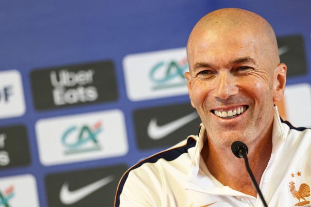 France's head coach Zinedine Zidane smiles as he speaks during a press conference on the eve of the UEFA Nations League football match between Belgium and France at King Baudouin Stadium in Brussels on September 27, 2026. (Photo by FRANCK FIFE / AFP)