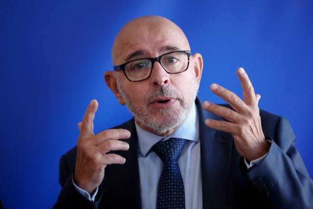 (FILES) Member of European Parliament Laurent Castillo speaks during a press conference attended by President of UDR (Union des Droites pour la Republique) parliamentary group Eric Ciotti to announce the campaign team for Nice´s municipal elections, in Nice on September 29, 2025. Eric Ciottis UDR (Union des Droites pour la Republique) won two Senate seats in the Alpes-Maritimes on September 27, 2026, securing the election of MEP Laurent Castillo and Gaëlle Frontoni, deputy mayor of Nice and vice-president of the departmental council. (Photo by Valery HACHE / AFP)