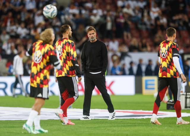 Germany's head coach Juergen Klopp walks on the pitch ahead the UEFA Nations League Group A2 between Germany and Greece in Augsburg, southern Germany on September 27, 2026. (Photo by Michaela STACHE / AFP)