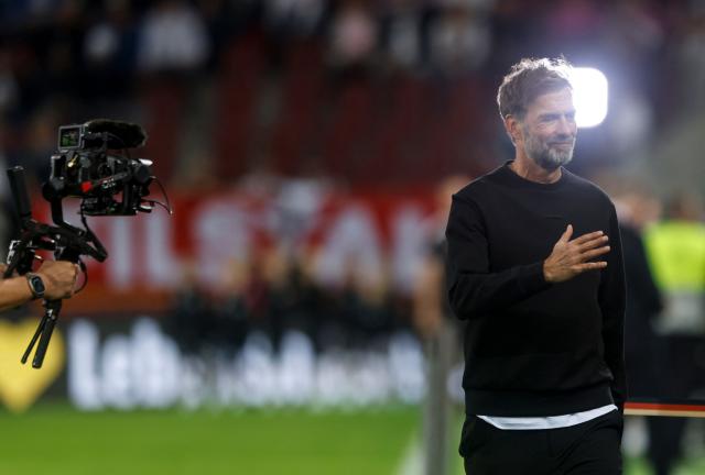 Germany's head coach Juergen Klopp is filmed as he arrives for an interview ahead the UEFA Nations League Group A2 between Germany and Greece in Augsburg, southern Germany on September 27, 2026. (Photo by Michaela STACHE / AFP)