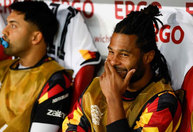 Germany's midfielder #20 Serge Gnabry sits on the bench ahead the UEFA Nations League Group A2 between Germany and Greece in Augsburg, southern Germany on September 27, 2026. (Photo by Michaela STACHE / AFP)