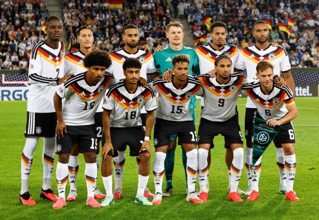 Germany's players pose for a team photo ahead the UEFA Nations League Group A2 between Germany and Greece in Augsburg, southern Germany on September 27, 2026. (Photo by Michaela STACHE / AFP)