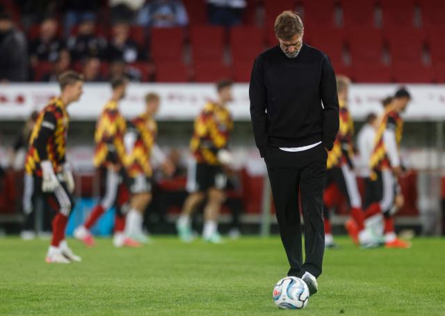 Germany's head coach Juergen Klopp stands on the pitch ahead the UEFA Nations League Group A2 between Germany and Greece in Augsburg, southern Germany on September 27, 2026. (Photo by Michaela STACHE / AFP)