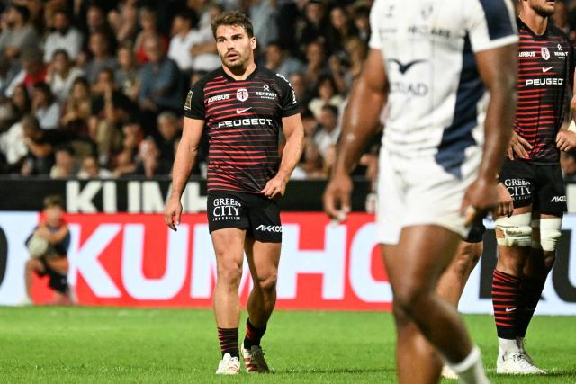 Toulouse's French scrum-half Antoine Dupont looks on during the French Top14 rugby union match between Stade Toulousain and Montpellier HR at the Ernest-Wallon stadium in Toulouse, south-western France, on September 27, 2026. (Photo by Matthieu RONDEL / AFP)