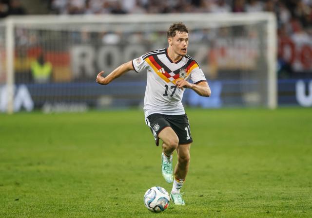Germany's midfielder #17 Florian Wirtz plays the ball during the UEFA Nations League Group A2 between Germany and Greece in Augsburg, southern Germany on September 27, 2026. (Photo by Michaela STACHE / AFP)
