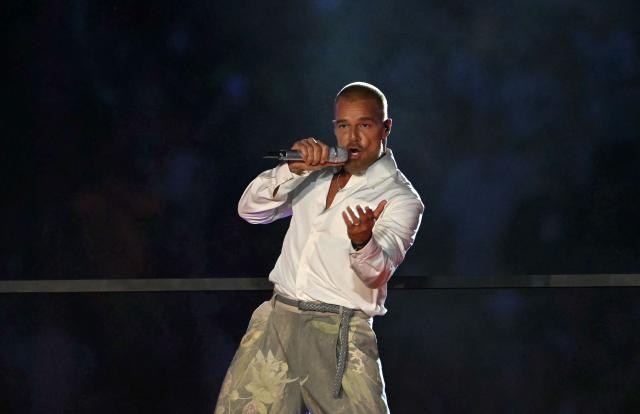 Puerto Rican singer Ricky Martin performs during half time of the NFL match between the Dallas Cowboys and the Baltimore Ravens at the Maracana Stadium in Rio de Janeiro, Brazil, on September 27, 2026. (Photo by MAURO PIMENTEL / AFP)