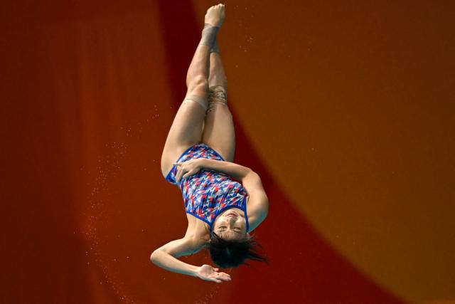 Macao's Zhao Hang U competes in the women's 1m springboard final diving event during the 2026 Asian Games at the Tokyo Aquatics Centre in Tokyo on September 28, 2026. (Photo by ANDREW CABALLERO-REYNOLDS / AFP)