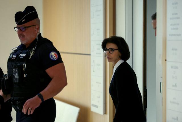 French right-wing politician Rachida Dati arrives for the closing arguments in her trial on corruption charges at the Paris Courthouse on September 28, 2026. Dati stands charged with corruption and influence-peddling over alleged lobbying for Renault-Nissan between October 2009 and February 2013 while she was a member of the European Parliament. (Photo by Thomas SAMSON / AFP)