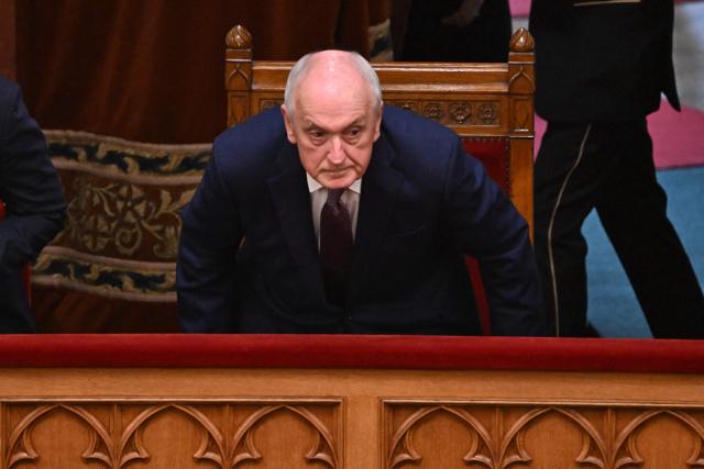 Hungary's President Andras Baka is seen in the presidential box of the parliament chamber in Budapest, Hungary, on September 28, 2026. Lawmakers vote on President Andras Baka's nomination of Zoltan Szathmary as prosecutor general at parliament in Budapest, Hungary, on September 28, 2026. The ruling Tisza party rejects the nomination, reportedly citing Prime Minister Peter Magyar's claim that Szathmary's sibling was implicated in the Ukraine-linked "gold convoy" scandal. (Photo by Attila KISBENEDEK / AFP)